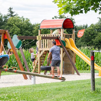 Doppelhutsche, Vogelnesthutsche und Spielturm mit Rutsche